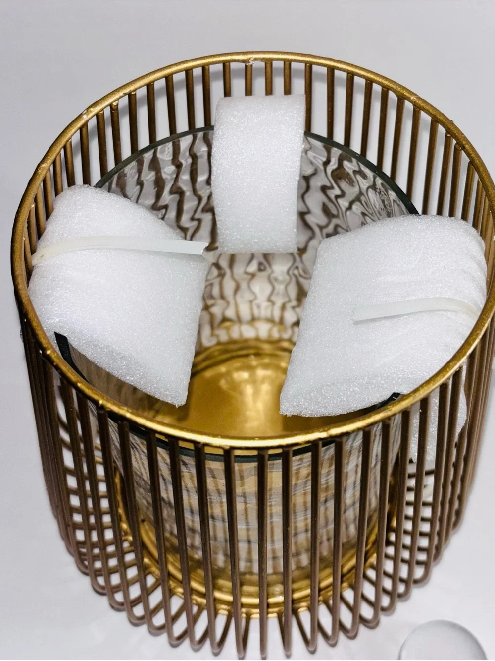 Gold Wire Cage Glass Hurricane Candle Holder